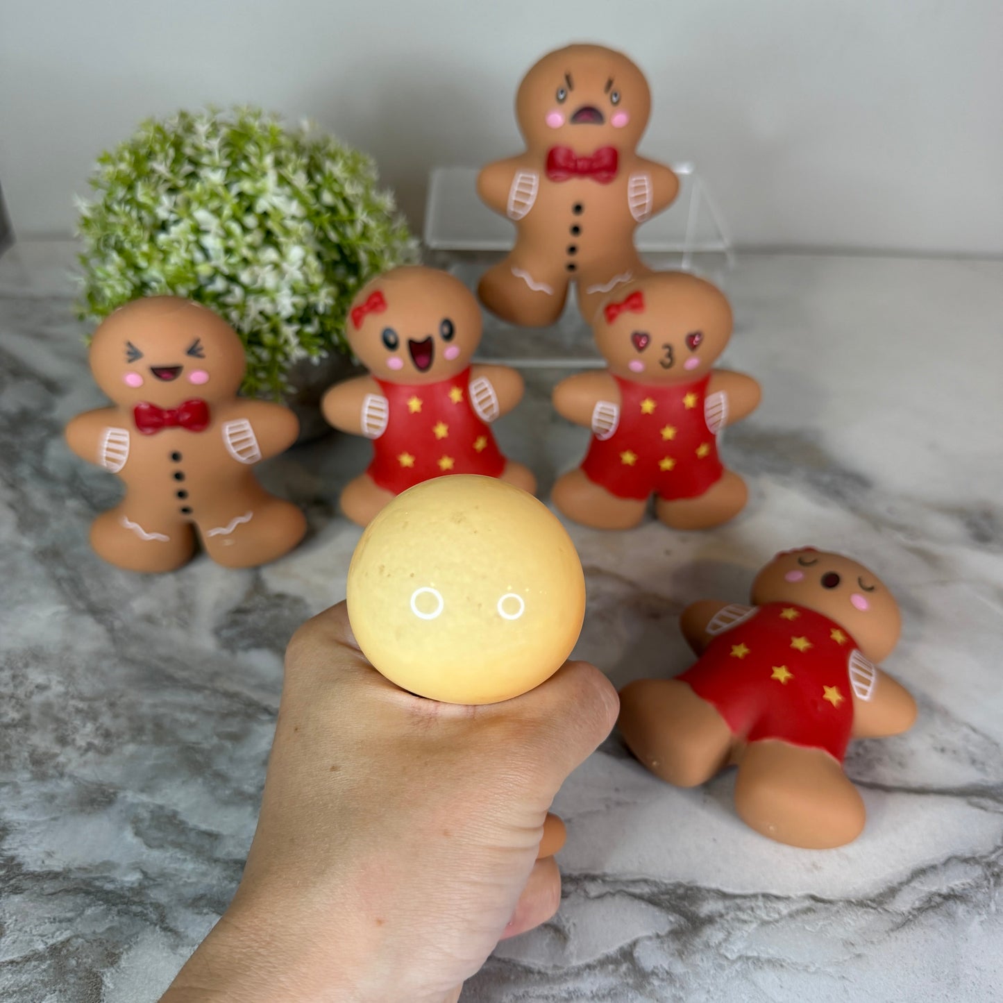 Squishy Toy - Christmas Gingerbread Man + Woman WITH Funny Faces