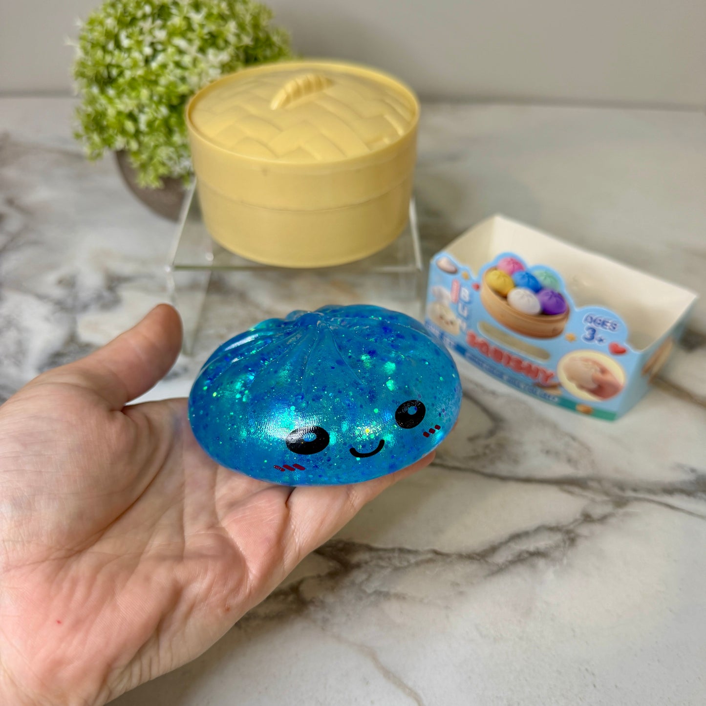 Squishy Toy - Viral Dumpling, Slow Rise Glitter - Blue