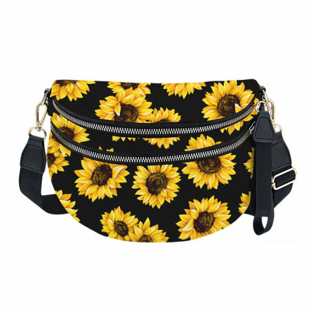 The Roni Nylon Crossbody - Floral Yellow Sunflower on Black