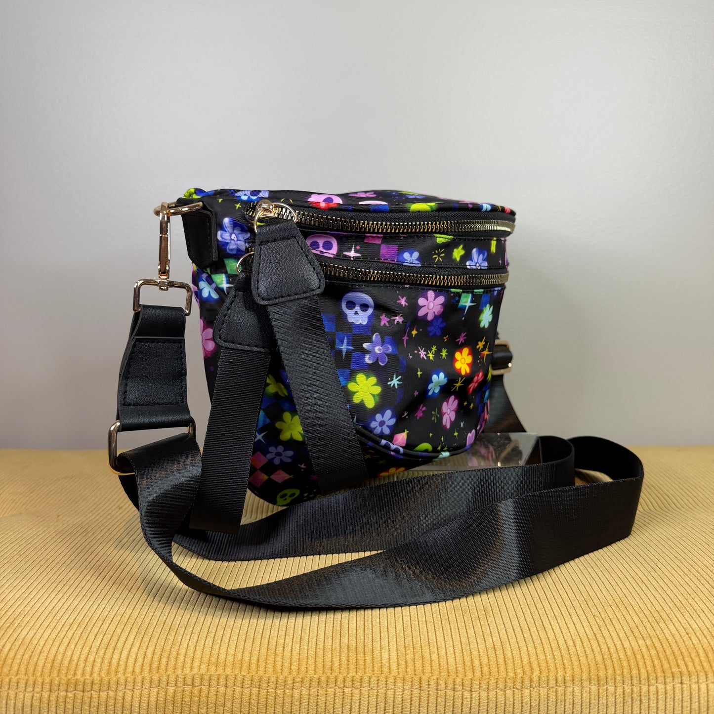 The Roni Nylon Crossbody - Halloween Fall Skull Check Floral Star