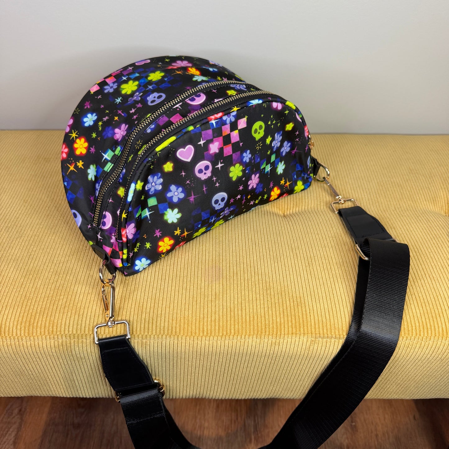 The Roni Nylon Crossbody - Halloween Fall Skull Check Floral Star