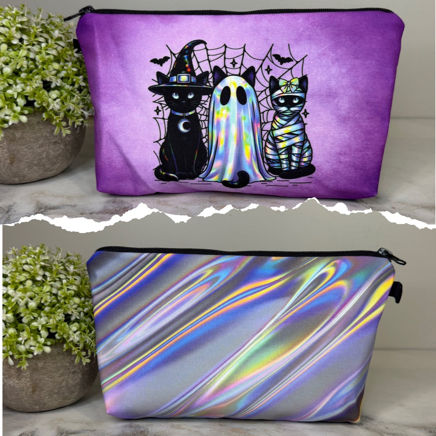 Pouch - Halloween Fall - Holographic Cat Ghost