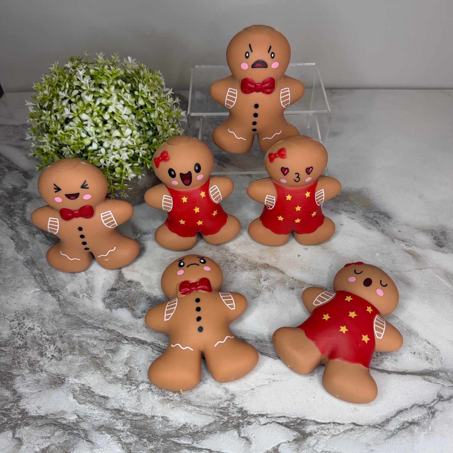 Squishy Toy - Christmas Gingerbread Man + Woman WITH Funny Faces