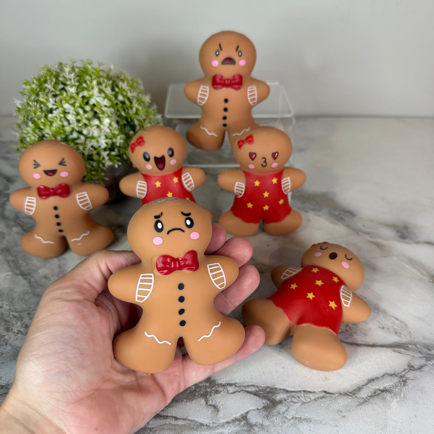 Squishy Toy - Christmas Gingerbread Man + Woman WITH Funny Faces