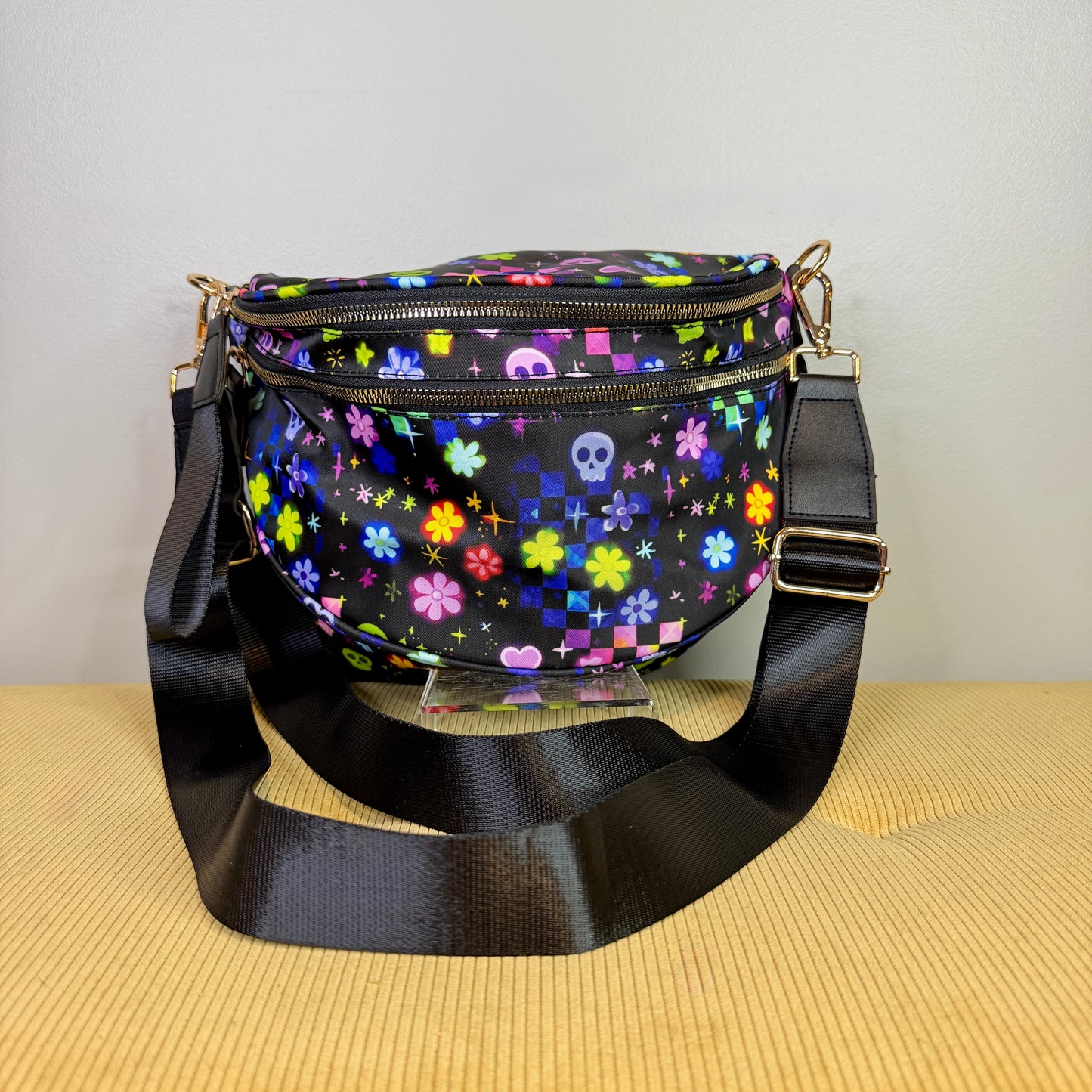 The Roni Nylon Crossbody - Halloween Fall Skull Check Floral Star