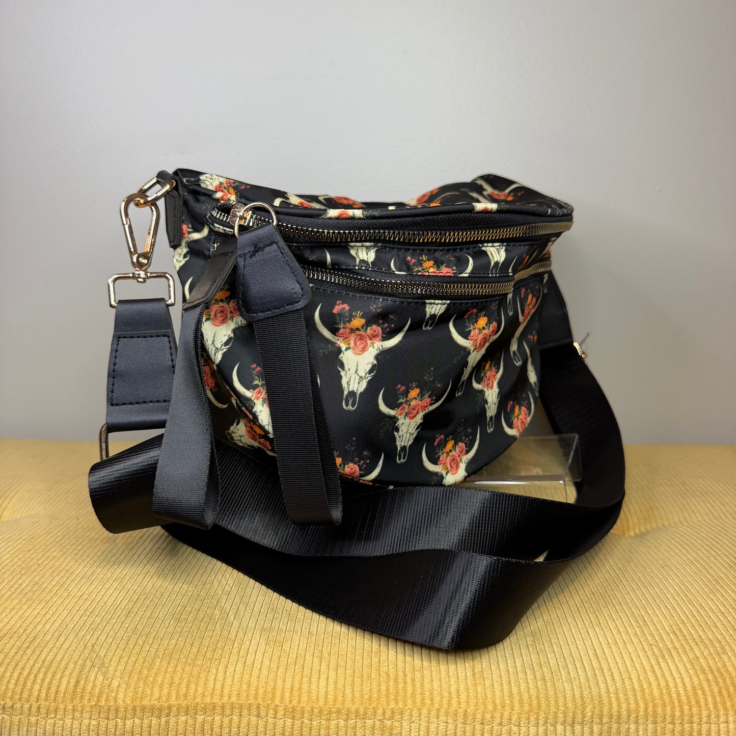 The Roni Nylon Crossbody - Bull Skull Floral
