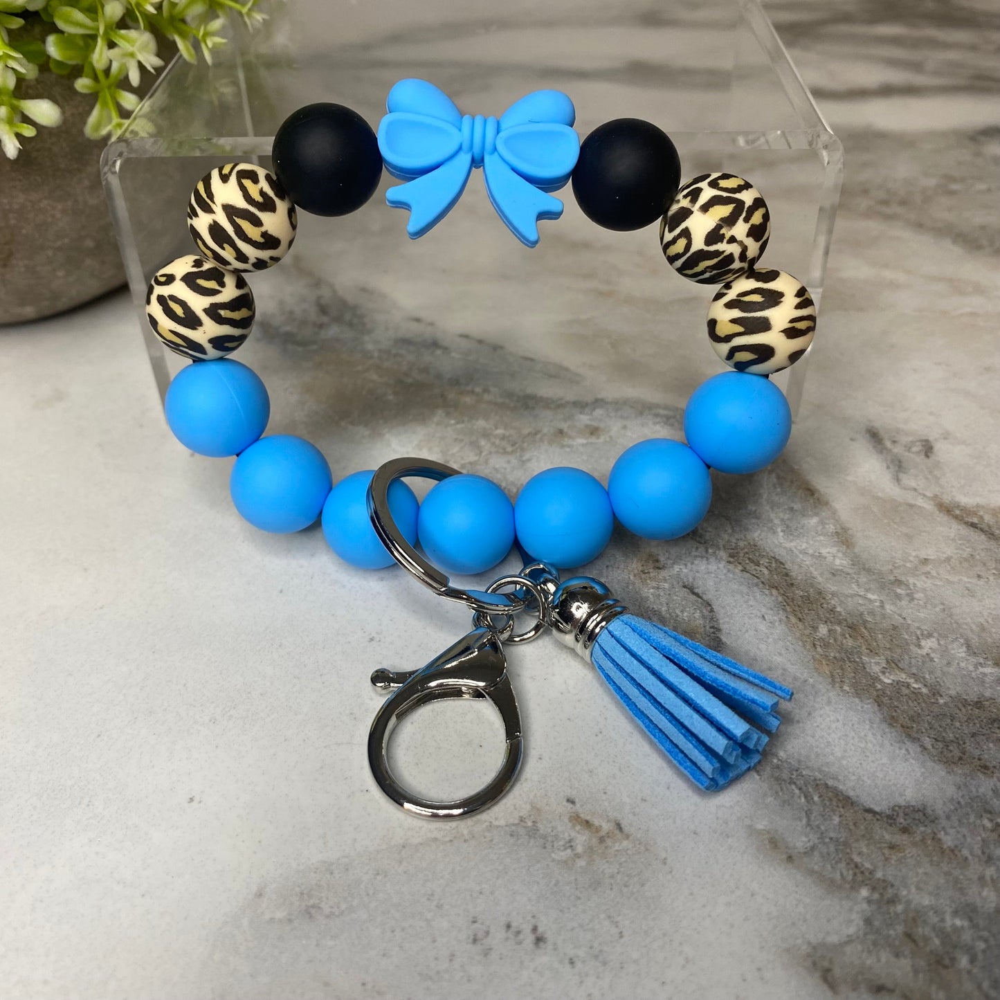 Silicone Bracelet Keychain - Blue Bow