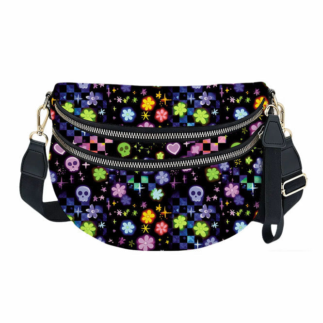 The Roni Nylon Crossbody - Halloween Fall Skull Check Floral Star