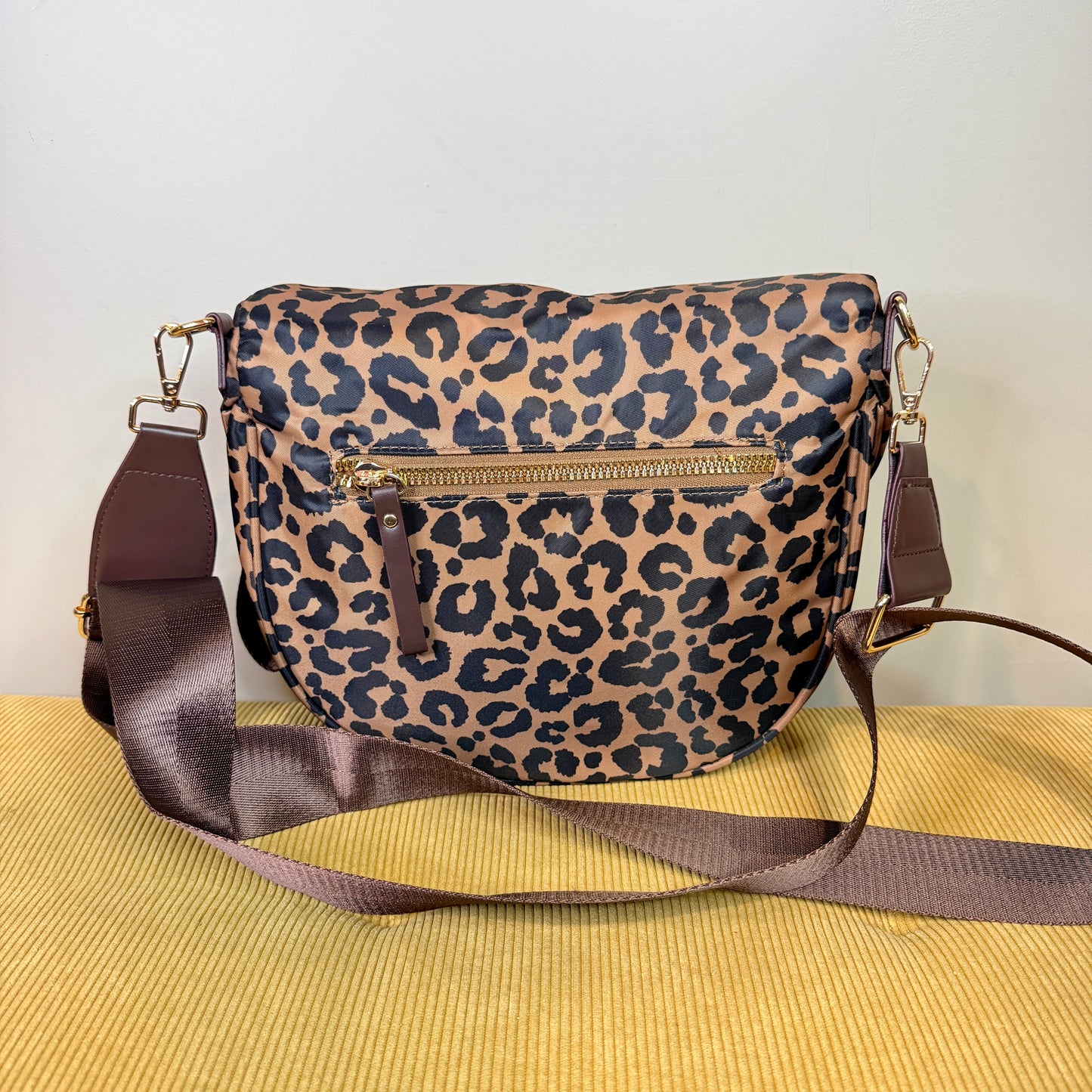 The Roni Nylon Crossbody - Black & Caramel Animal Print