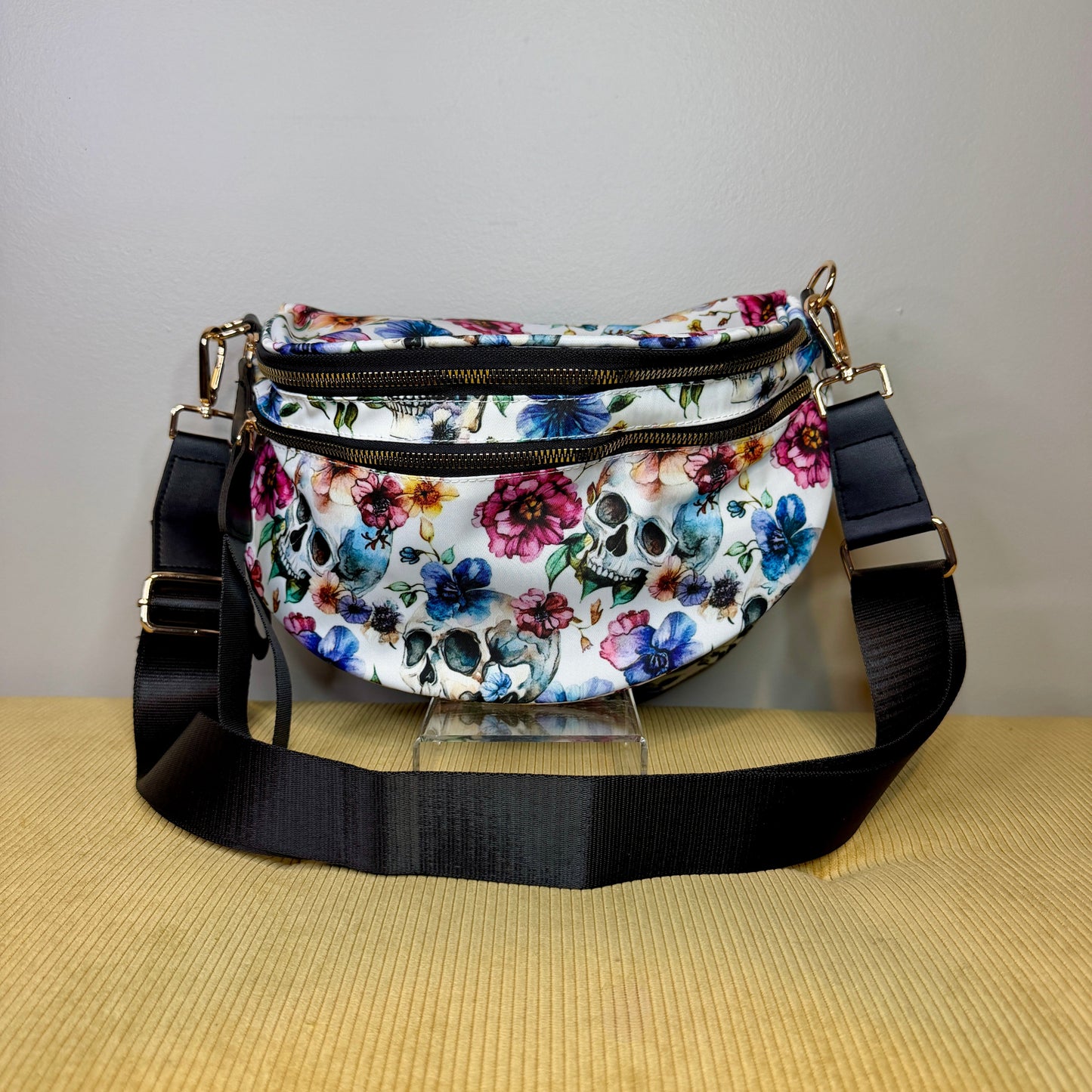 The Roni Nylon Crossbody - Halloween Fall Skull Floral on White