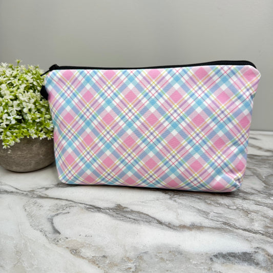 Pouch - Plaid Pink Blue