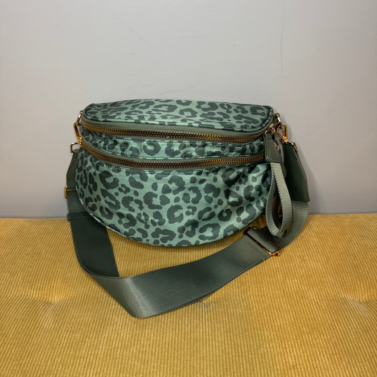 The Roni Nylon Crossbody - Animal Print Dark Green