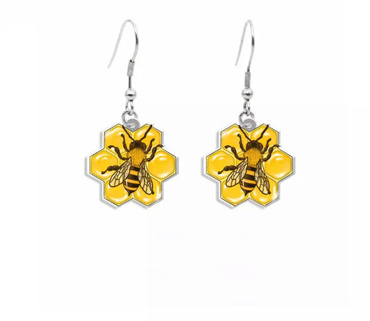 Acrylic Hook Dangle Earrings - Bee on Honey