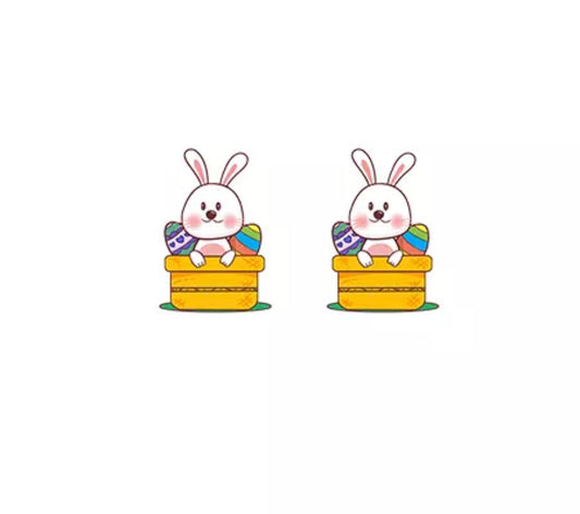 Acrylic Stud Earrings - Bunny In Basket