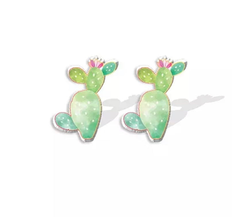 Acrylic Stud Earrings - Cactus