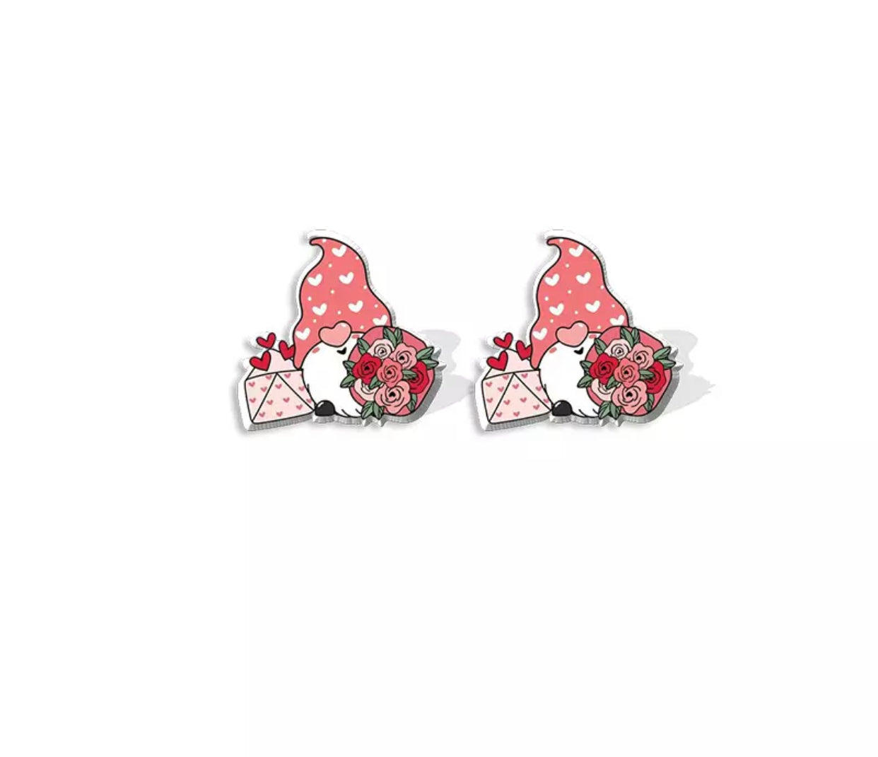 Acrylic Stud Earrings - Gnome Bouquet of Flowers