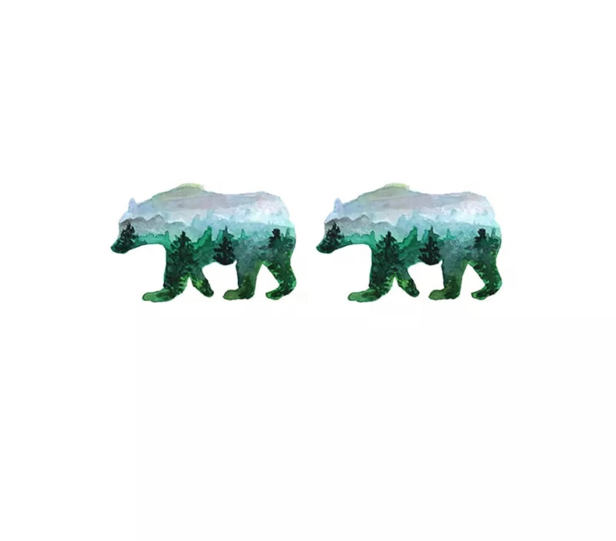 Acrylic Stud Earrings - Green Mountain Bear